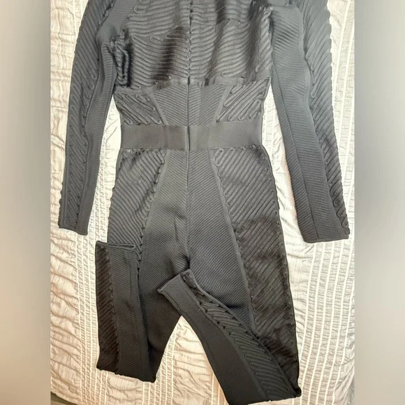 HERVÉ LÉGER HERVÉ LÉGER X LAW ROACH RIBBON EMBROIDERED CATSUIT BLACK - size S - Picture 4 of 9